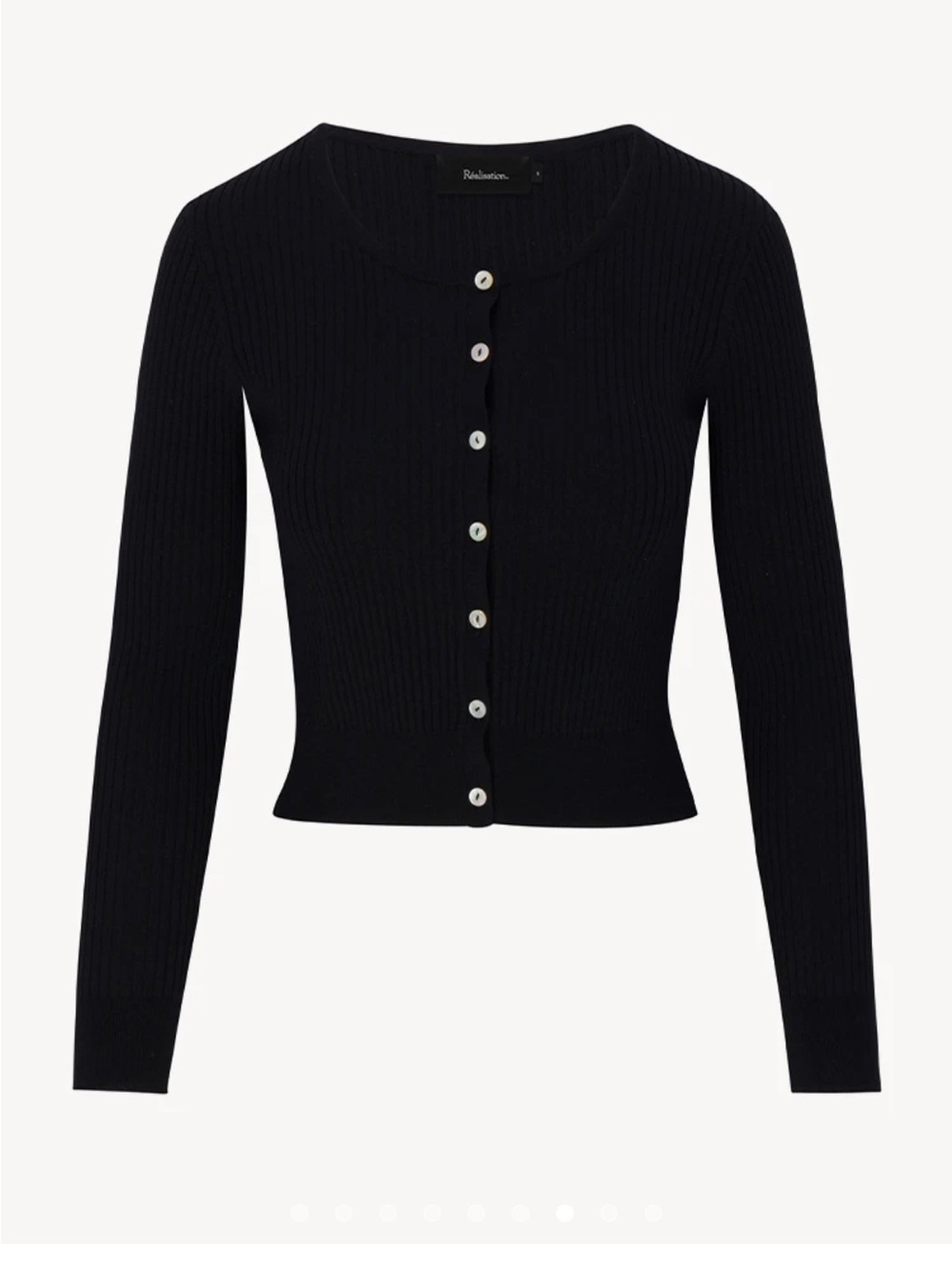 Realisation Winona Black Ribbed Button-Front Cropped Cardigan